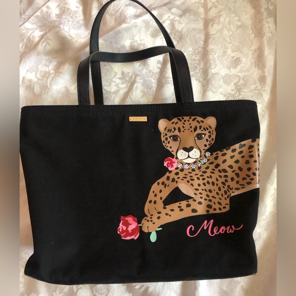 Kate Spade New York Run Wild Lounging Cheetah Black Tote w/ Dust Bag